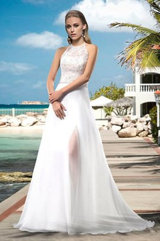 Abito da sposa bordo rialzato Super A-Line decorato Lungo Senza Maniche