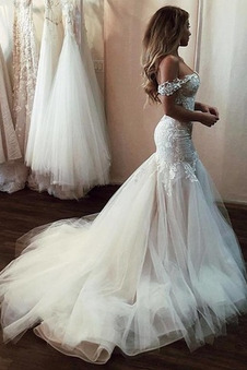 Abito da sposa Pizzo Profondo scollo a v sirena moda maniche ad aletta