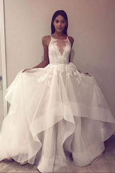 Abito da sposa Altalena Primavera Quadrato unbacked Organza Una linea pavimento lunghezza