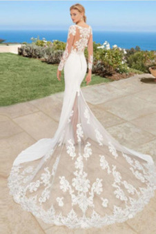 Abito da sposa Tulle Applique Sexy all'aperto Tubino Maniche Lunghe