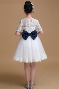 Abito cerimonia bambina decorato Bow accentati Non Specificato Tulle al ginocchio