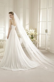 Abito da sposa A-Line Gonna lunga Chiffon Increspato Estate Schiena Nuda