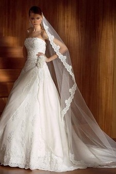 Abito da sposa Naturale A-Line Con Velo Formale unbacked Lungo