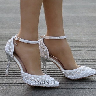 Sandali tacco alto sandali di strass con perline scarpe da sposa bianche - Pagina 3