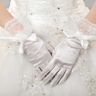 Guanti da sposa Chiesa Bianco Taffeta Spessore Pieno finger Fiocco - Pagina 1