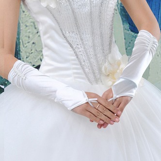 Guanti da sposa Bianco Romantici Guanti senza dita Perline Lungo Taffeta - Pagina 1