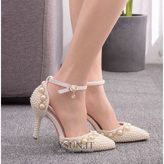 Sandali tacco alto sandali di strass con perline scarpe da sposa bianche - Pagina 5