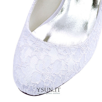 Scarpe da sposa con tacco spesso in pizzo bianco scarpe da sposa con tacco alto e punta tonda scarpe da damigella d'onore - Pagina 4