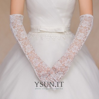 Guanti da sposa Caduta Formale in pizzo Super lungo Pieno finger Bianco - Pagina 1