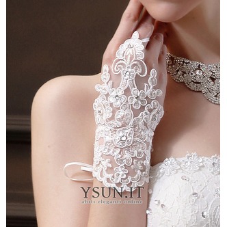 Guanti da sposa Breve Decorazione Colorato Bianco Pizzo Perline - Pagina 1