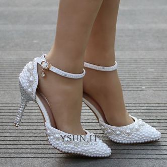 Sandali tacco alto sandali di strass con perline scarpe da sposa bianche - Pagina 4