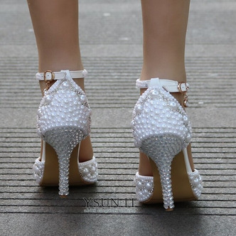Sandali tacco alto sandali di strass con perline scarpe da sposa bianche - Pagina 2