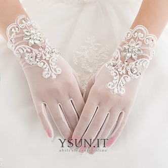 Guanti da sposa Breve Pieno finger Estate Decorazione Perline Bianco - Pagina 1