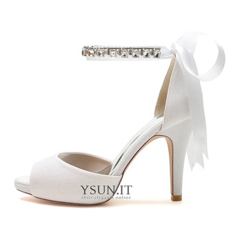 Scarpe da sposa con tacco a spillo in raso Scarpe con bocca di pesce Scarpe da banchetto per feste annuali - Pagina 1