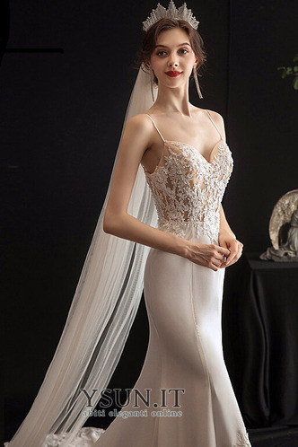 Abito da sposa Sirena Estate Festoni Eleganti Lungo Spaghetti spalline - Pagina 5