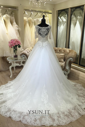 Abito da sposa Chiesa Shiena Sheer Raso Quanto Maniche a 3/4 A-Line - Pagina 2