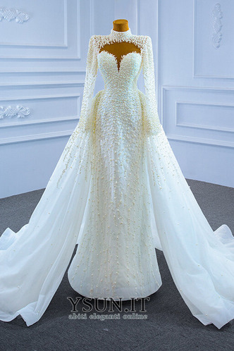Abito da sposa Sirena Maniche Lunghe Lusso Lungo Naturale Illusione maniche - Pagina 1