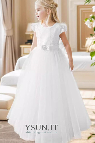 Abito cerimonia bambina Farfalla Ornamento Maniche Corte A-Line decorato Tulle - Pagina 1