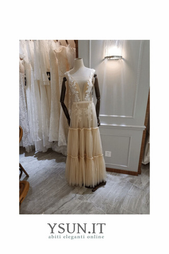 Abito da sposa Romantici Tulle Naturale Senza Maniche Applique Spiaggia - Pagina 8