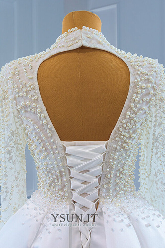 Abito da sposa Inverno Raso Festoni Treno della corte Naturale V-Scollo - Pagina 10