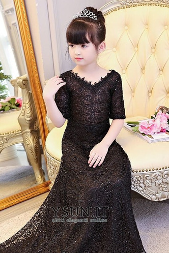 Abito cerimonia bambina Estate V-Scollo Pizzo francese Lace Coperta Tipo standard - Pagina 4