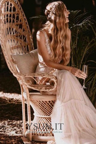 Abito da sposa Romantici Tulle Naturale Senza Maniche Applique Spiaggia - Pagina 6