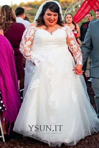 Abito da sposa in pizzo Tulle Formale a linea V-Scollo Treno di spazzata - Pagina 2