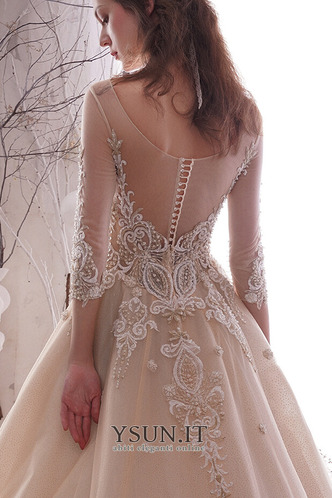 Abito da sposa Applique Corpetto ingioiellato Treno reale A-Line Shiena Sheer - Pagina 4