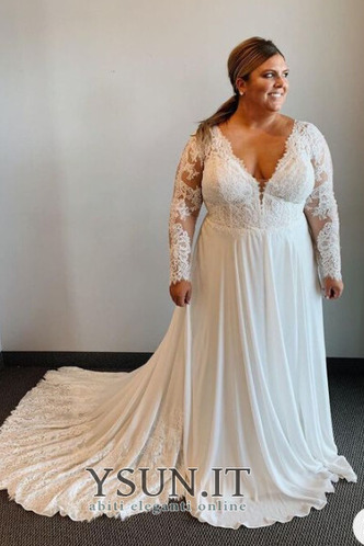 Abito da sposa Modello diritto Applique Profondo V-scollo Naturale - Pagina 1