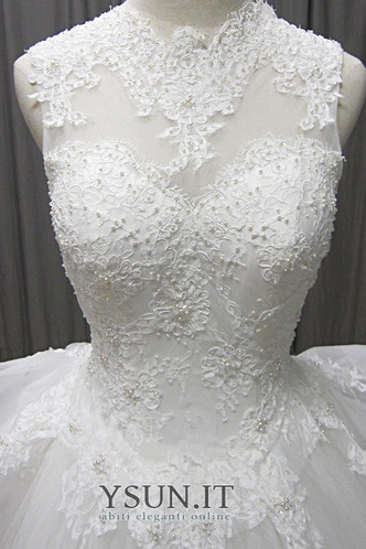 Abito da sposa decorato Lungo Eleganti Festoni A-Line Pieghe Corpetto - Pagina 7