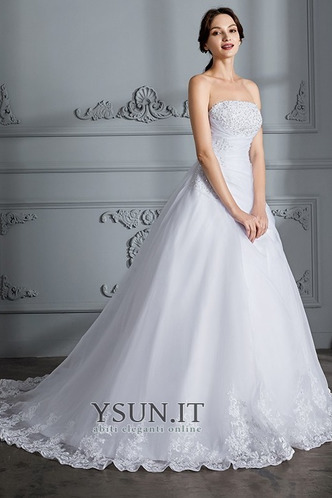 Abito da sposa Allacciato Pizzo francese A-Line senza spalline Naturale - Pagina 4