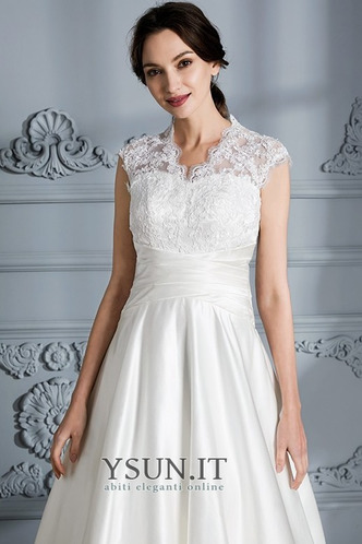 Abito da sposa Scollo a v V Pieghe Pizzo a linea Naturale Lace Coperta - Pagina 6