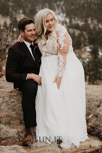 Abito da sposa Profondo scollo a v Pizzo Maniche Lunghe Spiaggia V-Scollo - Pagina 2