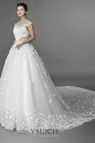 Abito da sposa Tulle Caduta Maniche Corte Naturale Rosette Ornamento - Pagina 5