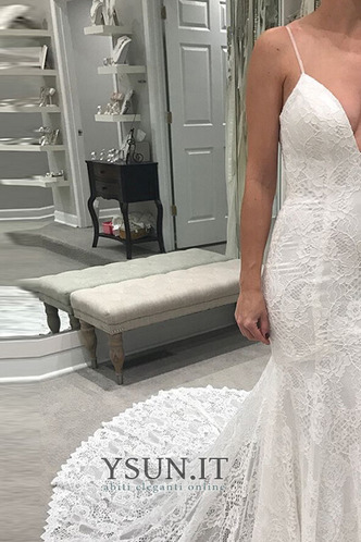 Abito da sposa Pizzo in pizzo Treno di spazzata Scollo a v V Senza Maniche - Pagina 4