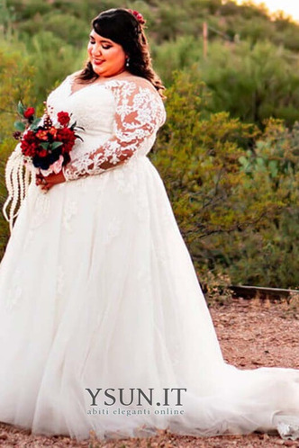 Abito da sposa in pizzo Tulle Formale a linea V-Scollo Treno di spazzata - Pagina 1