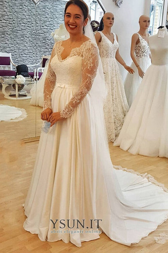 Abito da sposa Profondo V-scollo Maniche Lunghe in pizzo Autunno Scollo a v V - Pagina 1