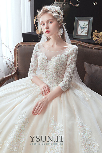 Abito da sposa Ricami Profondo V-scollo Tondo Pizzo Overlay A-Line - Pagina 5