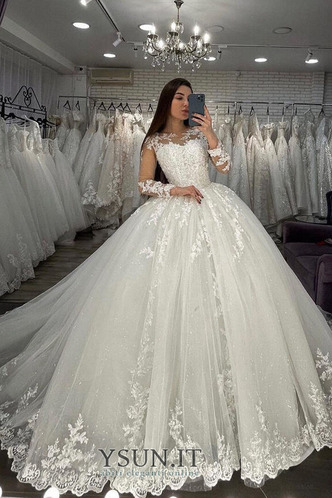 Abito da sposa Pizzo francese Bateau Triangolo Invertito A-Line Quanto - Pagina 3