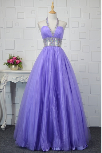 Abito da ballo Cintura di perline Tulle Inverno A-Line Collo drappeggiato - Pagina 1