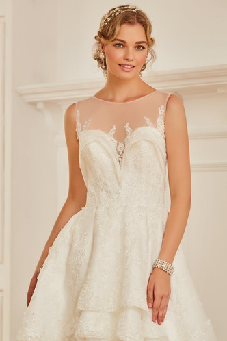 Abito da sposa Seghettato Primavera Senza Maniche Asimmetrico Naturale - Pagina 4