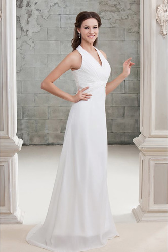 Abito da sposa Bottone Lungo A-Line Pieghe Corpetto V-Scollo Chiffon - Pagina 1