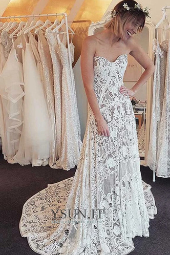 Abito da sposa Senza Maniche Lungo a linea Collo drappeggiato Pizzo - Pagina 1