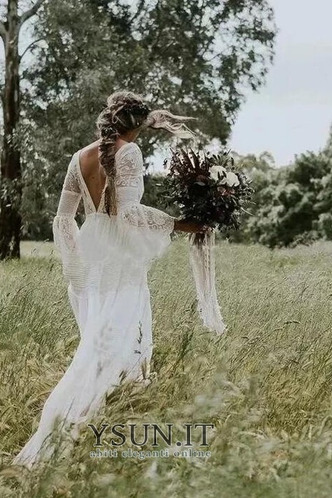 Abito da sposa Naturale all'aperto V-Scollo Estate Maniche Lunghe - Pagina 2