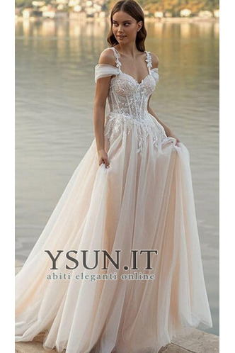 Abito da sposa Romantici A-Line Tulle Treno di spazzata Spiaggia Naturale - Pagina 1