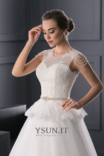 Abito da sposa A-Line Cintura di perline Naturale Tulle Bendaggio - Pagina 3