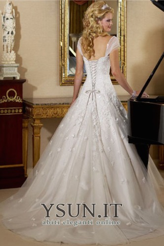 Abito da sposa Primavera Tulle Lungo Queen Anne collo Maniche Corte - Pagina 2