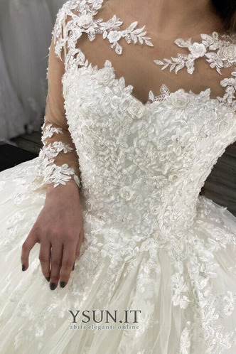 Abito da sposa Pizzo francese Bateau Triangolo Invertito A-Line Quanto - Pagina 4