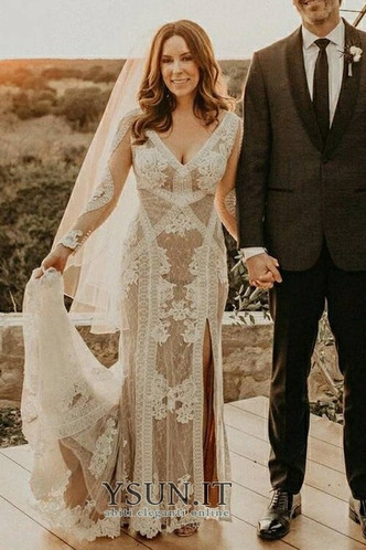 Abito da sposa Pizzo Maniche Lunghe Fessura anteriore V-Scollo Quanto - Pagina 1