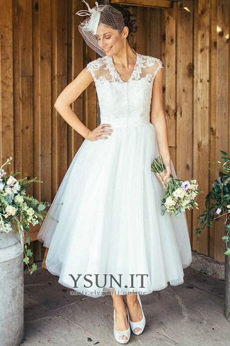 Abito da sposa Semplici A-Line Tipo standard V-Scollo Tulle Applique - Pagina 1